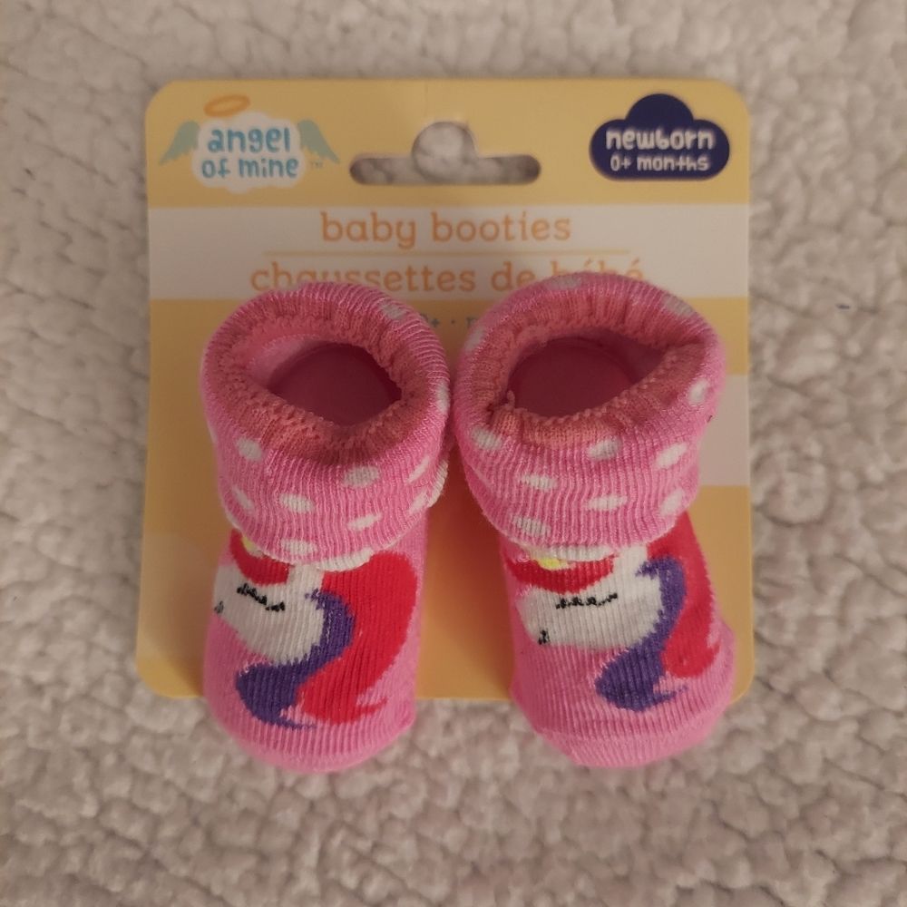 Baby Girl Newborn Booties Pink Unicorn